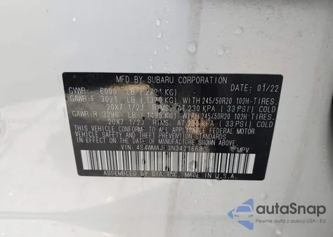 2022 Subaru Ascent Onyx Edition z USA, uszkodzony, nr VIN 4S4WMAJD3N3421668